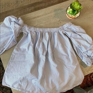 Blue Off the Shoulder Ruffle Top